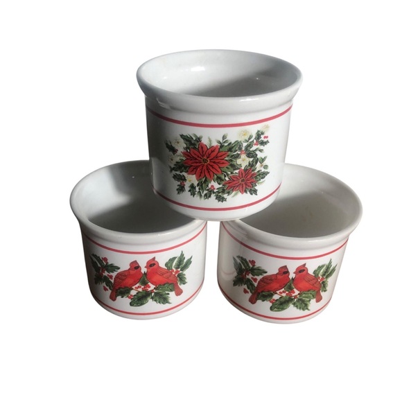 Vintage Lefton China Cardinals Poinsettia votive candle holders - Picture 1 of 5